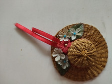 Ancien petit chapeau en Osier Rotin Vintage Diamètre 10 Cm