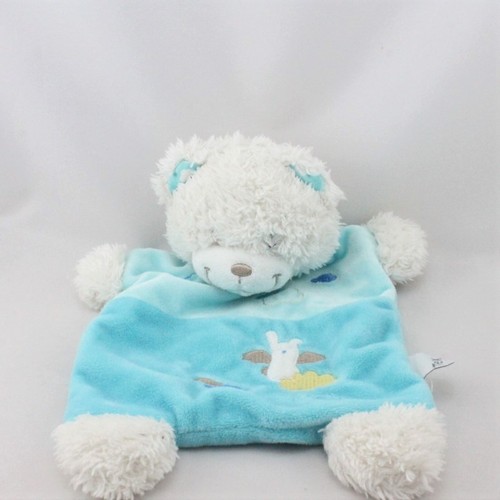 Doudou plat ours blanc bleu