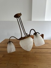 Grand Lustre Art Nouveau / Suspension Verre et Bronze 1900-1910 / TBE 55cm