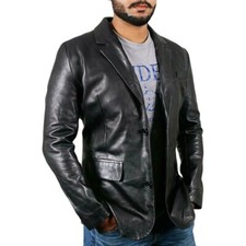 Blazer Noir Pour Homme En Cuir