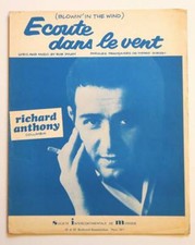 Partition vintage sheet music RICHARD ANTHONY : Ecoute dans le Vent * 60's Dylan