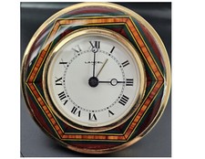 REVEIL DE VOYAGE LANCEL PARIS MÉTAL DORÉ ET ÉMAIL IMITANT UNE MARQUETERIE  BOIS