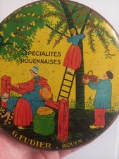 Boite EUDIER ROUEN Publicitaire Tôle Lithographiée Normandie Blaude Ancienne