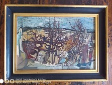 Louis Trabuc (1928-2008) Huile sur toile - 23 x 34 cm - paysage abstrait