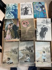 Boite Bois Gros Lot CPA 1000 cartes postales Anciennes Fantaisies Écrites Voyagé