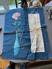 Torchon Calendrier 1969 Thème vase fleur rose floral bleu Vintage
