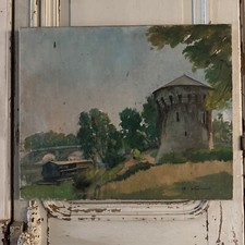 Huile sur toile pigeonnier au