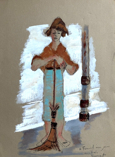 Tableau ancien portrait jeune - tableau,