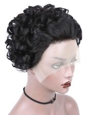 Perruque Naturelle Cheveux Humain Noir Bouclée Dentelle 13x1 Lace Front 6 POUCES