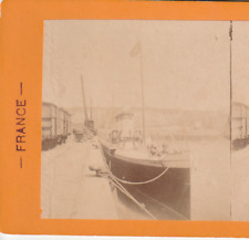 DIEPPE BATEAUX AU PORT  CARD 1900 VUE PHOTO STEREO CARTON