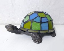 lampe tortue Tiffany pate de verre bleu vert vintage