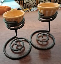 Coquetiers  Céramique  Poterie Sur Support Fer Forgé Rare Très Beau Lot 