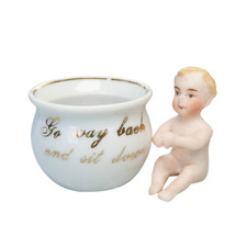 Ancienne Poupée Allemande, Bébé Miniature Biscuit, Pot de Chambre Porcelaine