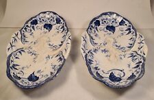 Creil et Montereau. Modèle Flora. Lot de deux raviers en faïence camaïeu bleu.