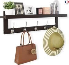 SMIBUY Porte-manteaux avec étagère murale - 74 cm - En bambou - Avec 5 crochets 