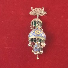 Broche En Argent à Décor Emaillé Pendeloques Perles Baroques Oriental Fin XIXème