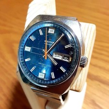 Rare Montre Automatique Edox Acapulco 202 Cadran Bleu Jour Date Style...