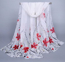 Foulard Blanc Imprimé Fleurs Rouges - Bijoux des Lys