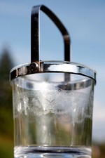Seau á glace glaçons ancien verre gravé / Vintage Glass Ice Bucket Engraved