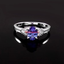 Naturel Pierre Précieuse Tanzanite Avec 18K Blanc Argent Plaqué Or Femmes Bague