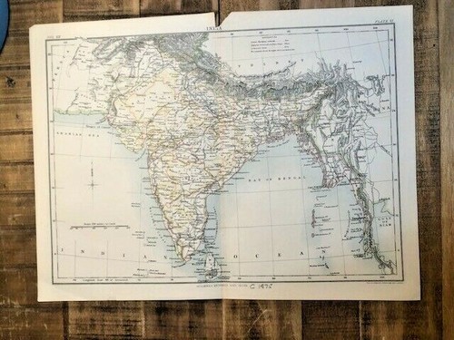 Carte ancienne colorée inde - colorée,