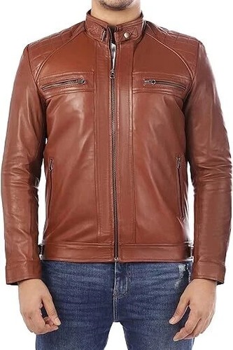 Veste cuir marron - marron, pour