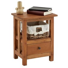 Table de chevet BAVELLA en acajou finition naturelle avec 1 tiroir et 1 panier