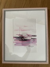 Aquarelle bateau voilier océan mer Marine signée à identifier ? vintage 1988