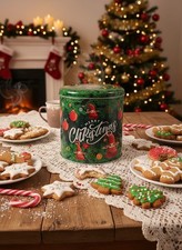 Grande Boîte à Biscuits Noël Métal Vintage - Décoration Lutin Scandinave Festive