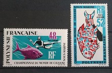 2 Timbres Polynésie Française Poste Aérienne Chasse Marine N° 29/30 Neuf** 1969
