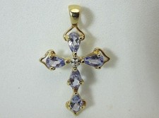 Nouveau Pendentif Croix En Or Jaune 14K Avec Tanzanite Et Diamant 1,00 Ct