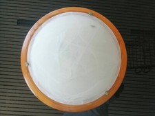 Plafonnier Bois Verre Murano Ans 60 Diamètre 48 CM Deux Lumières Lustre Lampe