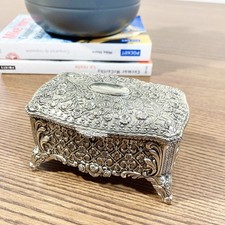 Boîte à bijoux vintage japonaise style victorien – Métal argenté – Années 70