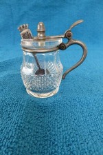 Ancien  Pot à moutarde verre et étain et sa cuillère