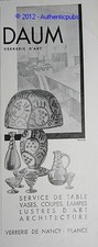 PUBLICITE ORIGINALE DE 1930 CRISTAL DE DAUM LAMPE VASE COUPE VERRES  AD ADVERT