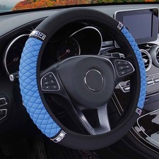 Housse de Volant Antidérapant Diamant Noir + Bleu Voiture pour 38-37CM Cuir