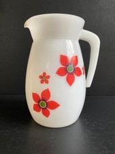 Pichet / Broc Vintage Arcopal France - Décor Fleurs Rouges Années 60/70