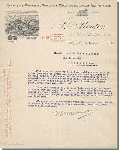 Lettre mouton tréfilerie - -, f-mouton