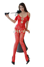 CATSUIT BODY COLLANT SEXY RESILLE MAILLE FILET ROUGE BODYSTOCKING NEUF EMBALLAGE