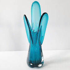 VASE TRILOBE VINTAGE 1960 EN VERRE DE MURANO BLEU 60S 1960S ANNEES 60