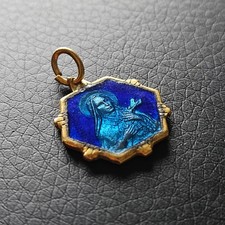 Médaille a 6 pans émaillée Lisieux vierge Marie art déco plaqué or religion 