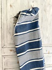 Antique French long blue LINEN COTTON TICKING BOLSTER c1900