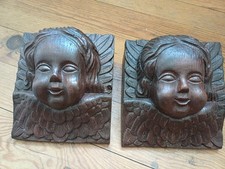 Paire De Chérubins Angelots En Bois Sculpté
