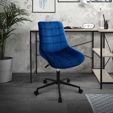 Chaise de bureau ergonomique en velours bleu sur 5 roulettes et hauteur réglable