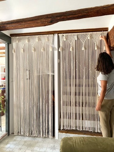 Macrame curtain panel - curtain,