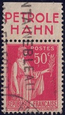 Bande publicitaire PETROLE HAHN - Publicitimbre oblitéré Paix n°283 au type 3