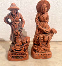 2 anciens santons en terre cuite Francis Lascour, Publicitaire, Provence 10,5cm