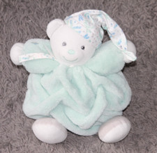Doudou KALOO  Ours Boule Vert Eau Blanc Plume Oiseau Bonnet  25 cm
