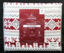 JCPenney Home Heavyweight Fairisle Red Flannel Sheet Set Twin * NEW Deer Holiday