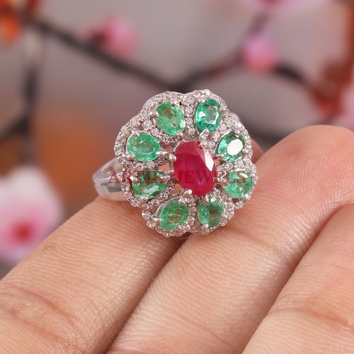 Bague argent 925 avec - en, rubis
